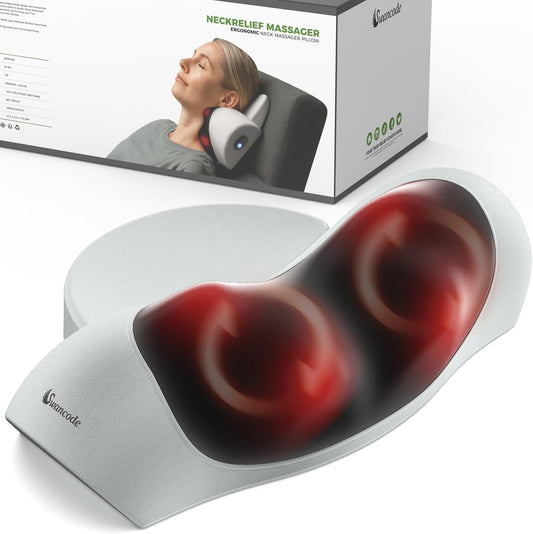 Upgraded 3-in-1 Neck Massager Pillow with Heat, Portable Cordless Neck Massager for Pain Relief Deep Tissue, Rechargeable Pillow Massager for Neck & Shoulder Relaxation (Gray)