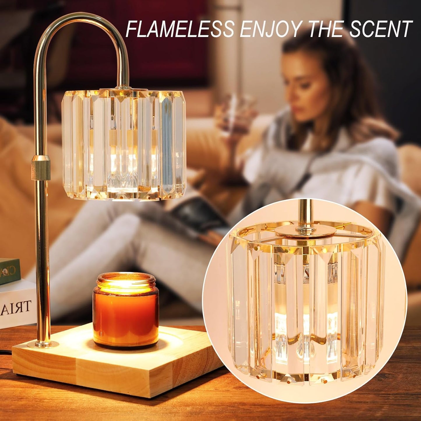 Yuichoy Candle Warmer Lamp with Timer, Dimmable Electric Candle Wamer Adjustable Height, Gifts for Women Mom, Glass Modern Candles Melter Lamp, Black