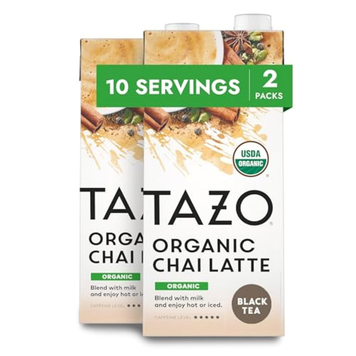 TAZO Organic Chai Latte Concentrate 32 oz Carton 2-Pack USDA Organic Black Tea with Cinnamon Cardamom Ginger and Black Pepper Spices for Hot or Iced Chai Tea Lattes