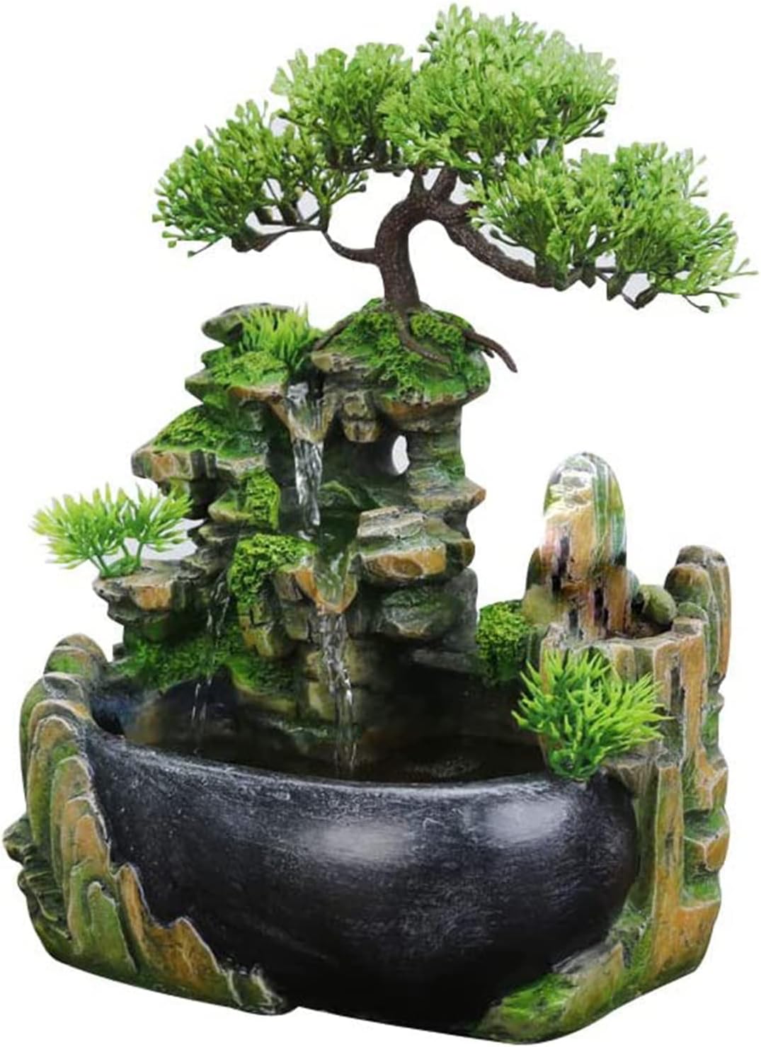 Rockery Stream Tabletop Fountain, Zen Meditation Indoor Waterfall Feature with Automatic Pump and Switch, Desktop Fountain for Home Office Bedroom Decoration (A)