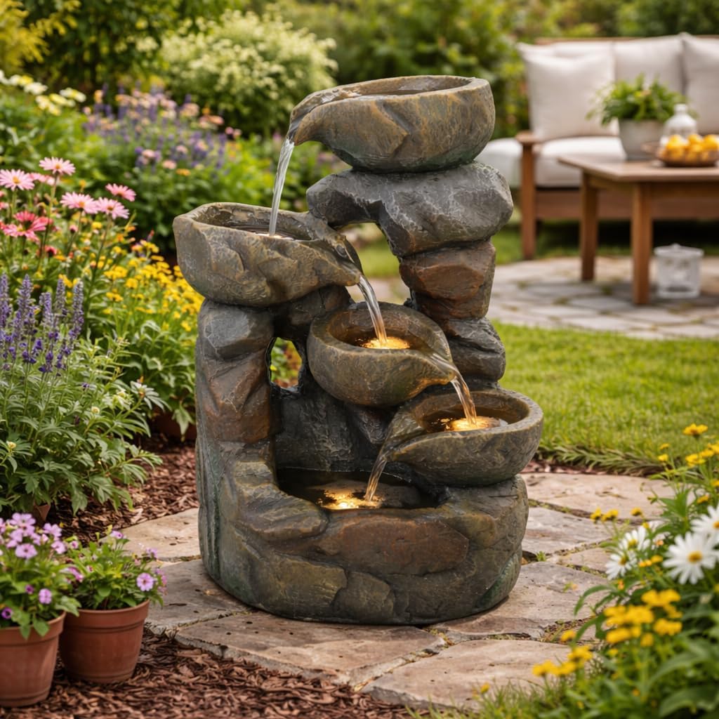 4-Tiered Outdoor Tabletop Water Fountain 17.9”