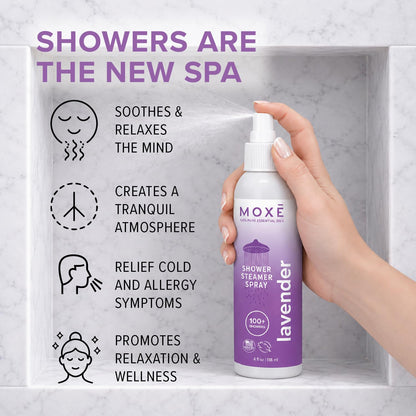 MOXĒ Eucalyptus Oil Shower Mist, Spa Steam Spray, Certified Natural 100% Essential Oils, Made in USA, Aromatherapy, Sinus Congestion Relief, Tension Relief, 4 Ounces