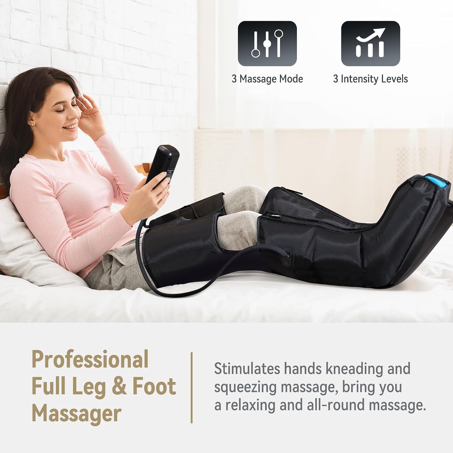 FIT KING Air Compression Leg Massager with Heat and Compression for Circulation and Pain Relief, Full Leg & Foot Massager for Swelling Edema RLS with Pressure Sensor LCD Display for Dad Mom Wife