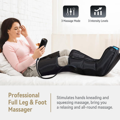 FIT KING Air Compression Leg Massager with Heat and Compression for Circulation and Pain Relief, Full Leg & Foot Massager for Swelling Edema RLS with Pressure Sensor LCD Display for Dad Mom Wife