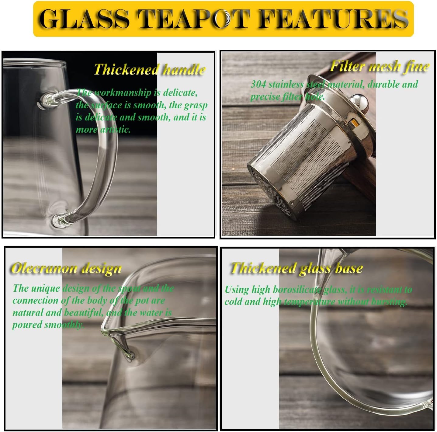 Glass Teapot with Removable Stainless Steel Infuser, Borosilicate Glass Tea Pot with Strainer,for Blooming Tea & Loose Leaf Tea, Microwave & Stovetop Safe（19oz ）