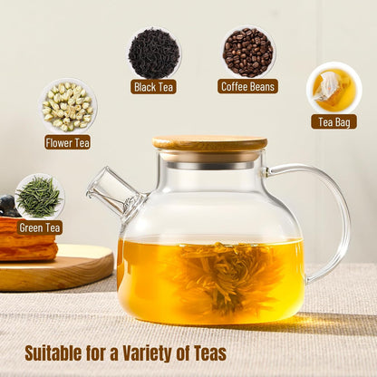 PARACITY Glass Teapot Stovetop 40 OZ/1200ml, Borosilicate Clear Tea Kettle with Removable 18/8 Stainless Steel Infuser, Teapot Blooming and Loose Leaf Tea Maker Tea Brewer for Camping, Travel