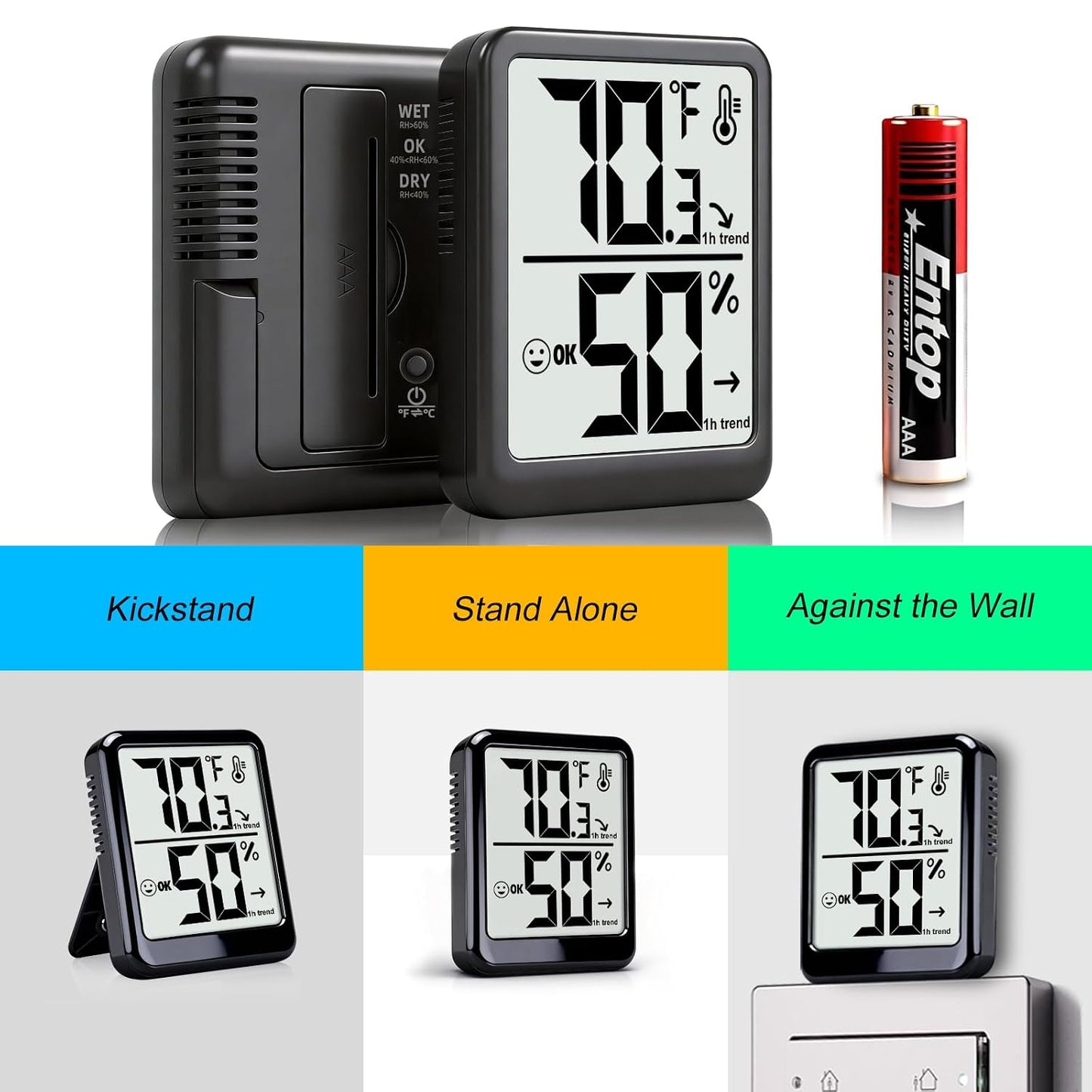 Room Thermometer Indoor Hygrometer Humidity Meter Gauge Digital Temperature and Humidity Sensor Monitor for Home Office House Pets Plants - AAA Battery Included