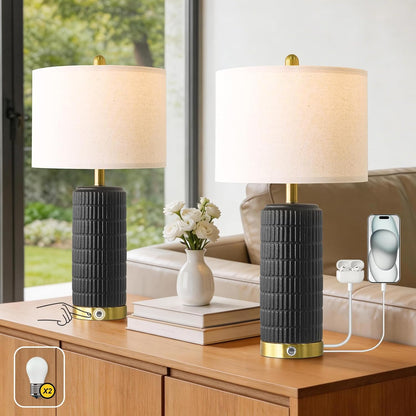 PoKat Touch Bedside Table Lamps with 2 USB for Bedroom Living Room, 25''