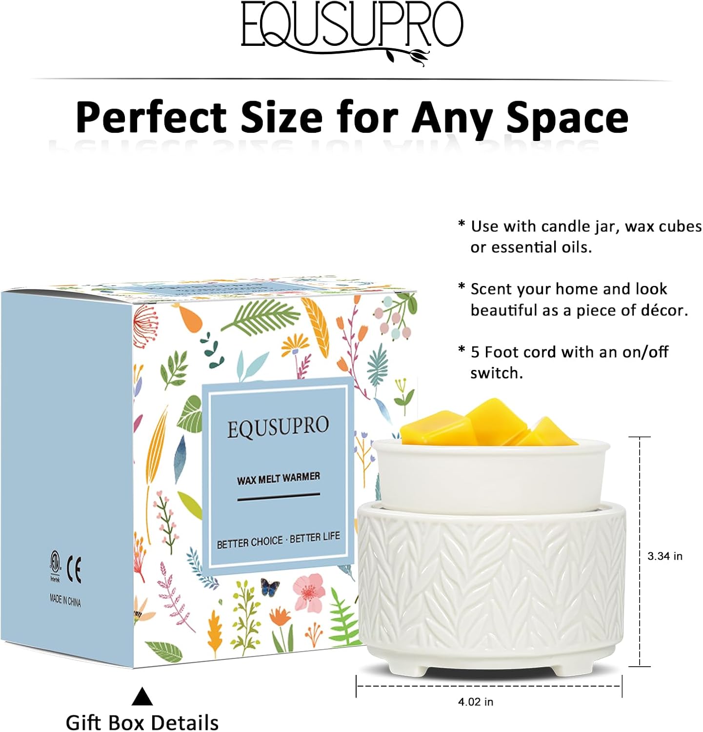 EQUSUPRO Wax Melt Warmer for Scented Wax Melts 3-in-1 Electric Ceramic Candle Wax Warmer Burner Fragrance Wax Melter for Home Office Bedroom Gift & Decor (Leaf)