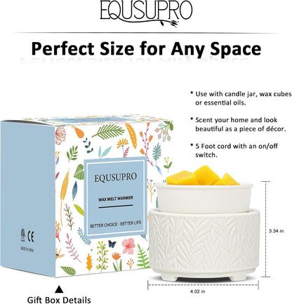 EQUSUPRO Wax Melt Warmer for Scented Wax Melts 3-in-1 Electric Ceramic Candle Wax Warmer Burner Fragrance Wax Melter for Home Office Bedroom Gift & Decor (Leaf)