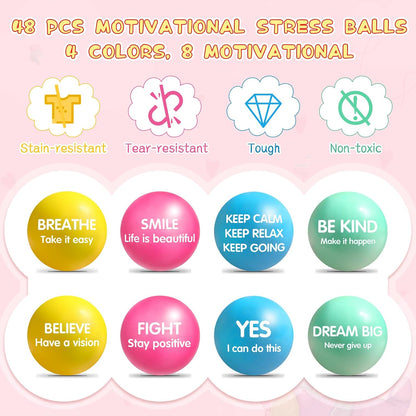 Liliful 100 Pcs Motivational Stress Balls Bulk Inspirational Squeeze Balls for Adults Anxiety Relief Fidget Toys Office Employee Gifts Classroom Rewards 2.2 Inch (Bright Colors)