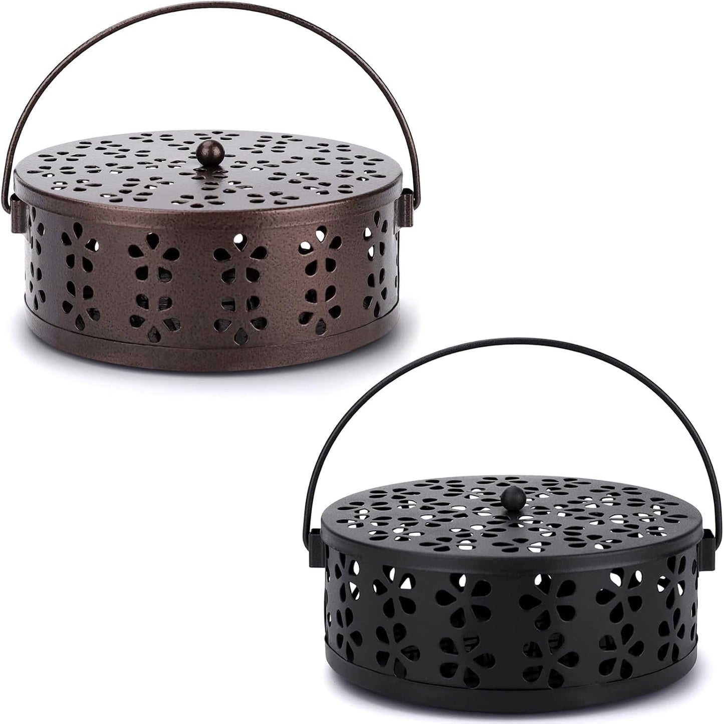 2 Pack Mosquito Spiral Coil Holder Outdoor Hanging Coil Incense Holder with Lid and Handle Citronella Incense Coil Holder (Bronze/Bronze)
