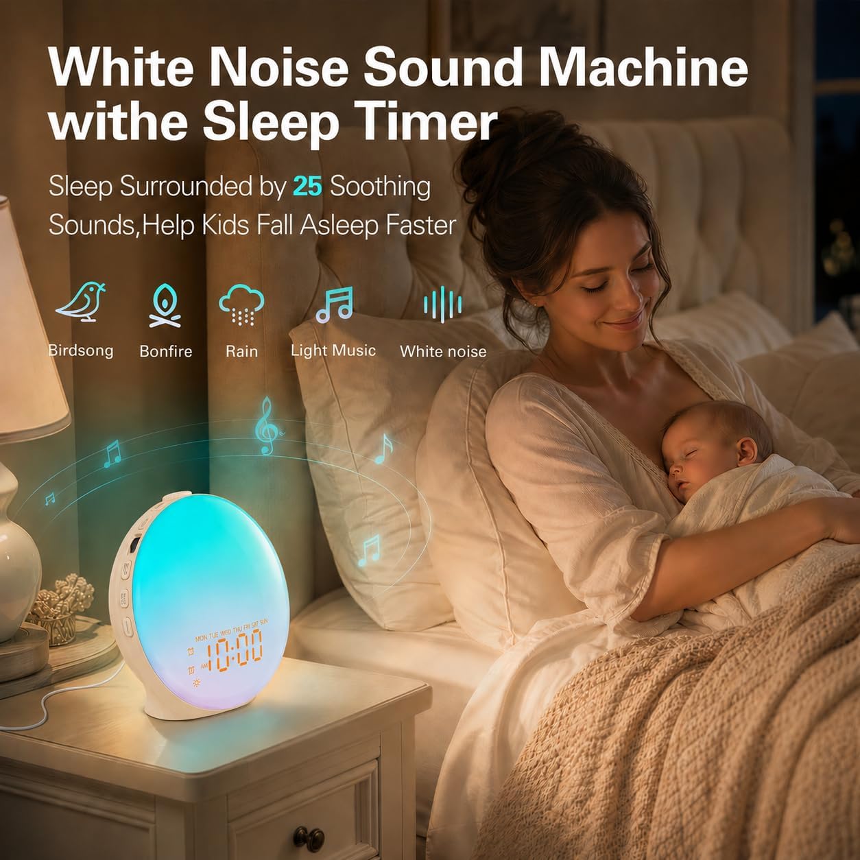 JALL Full Screen Dimmer Sunrise Alarm Clocks for Bedrooms, Wake Up Light with FM Radio, 25 White Noise Sleep Sounds, Bluetooth Speaker, Dual Alarms Bedside Clock for Heavy Sleepers