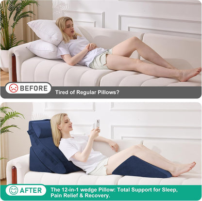 4PCS Wedge Pillow Set for After Surgery, White/Grey
