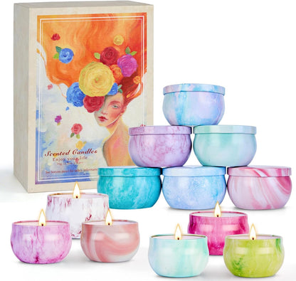 Candles, Scented Candles Gift Set for Women, 8 Pack Fruity Floral Soy Wax Aromatherapy Candles, Travel Tin Candles in Artist Gift Box, Birthday Gifts for Mom, Wife, Sister, Friend, Housewarming