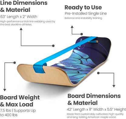 GIBBON SlackBoard - GiBoard Balance Board - Gift for Kids & Adults - 1 & 2 Line Options - Slackline Balance Trainer for Core Workouts, Standing Desk Exercise, Home Gym, Yoga & More