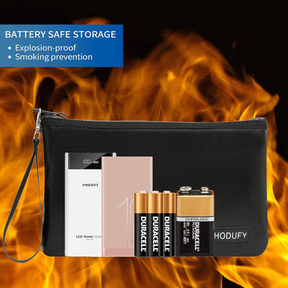 Hodufy Fireproof Money Bag (2000), Fireproof Document Bags, Gray, A5 Size, Zipper Closure