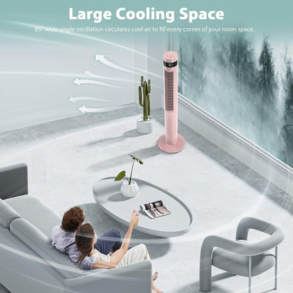 Antarctic Star Tower Fan 85°Oscillating Fan Quiet Cooling 12H Timer Remote Control Bladeless Electric 3 Speeds Wind 3 Modes, 42INCH, PINK