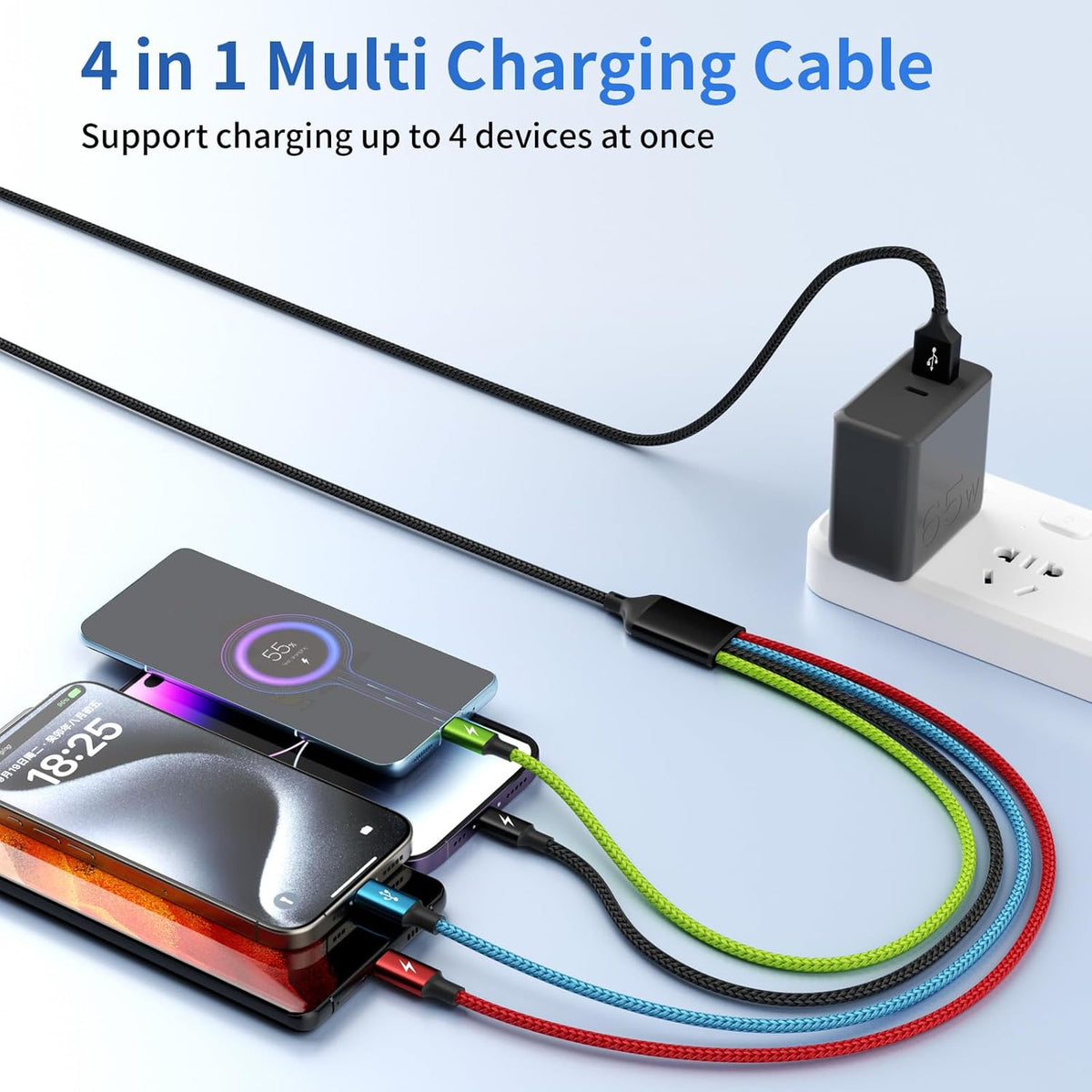 4 in 1 Multi Charging Cable, 5FT Charging Cords for Multiple Devices