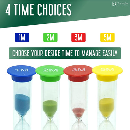 Sand Timer for Kids Set of 3 Small Colorful Hourglass Acrylic Covered Clock 1Min 2Min 5Min for Classroom, Home & Kids Room