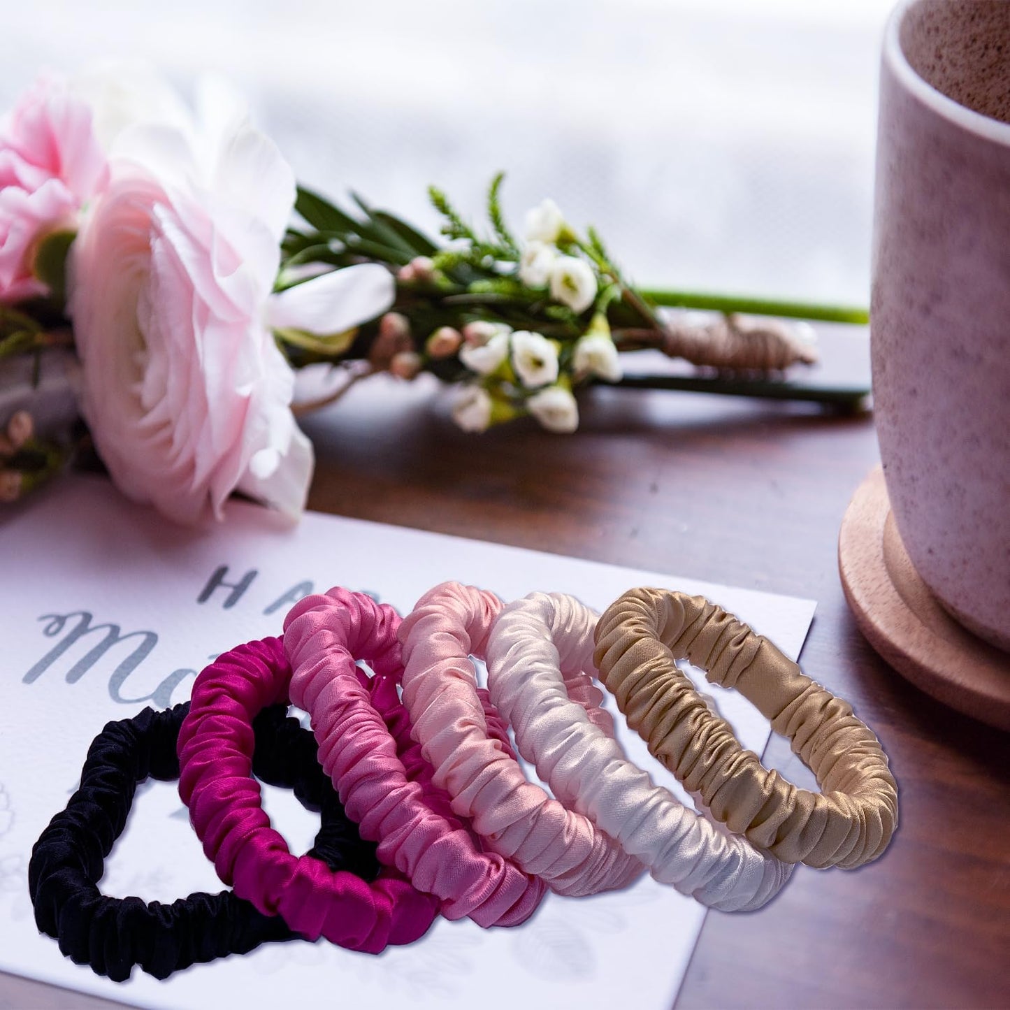 VLOMOT 6 Pcs Set 100% Pure Mulberry Silk Hair Scrunchies - 6 Chic Colors Everyday Skinny Scrunchies Silk Ponytail Holders - No Damage (Purple)