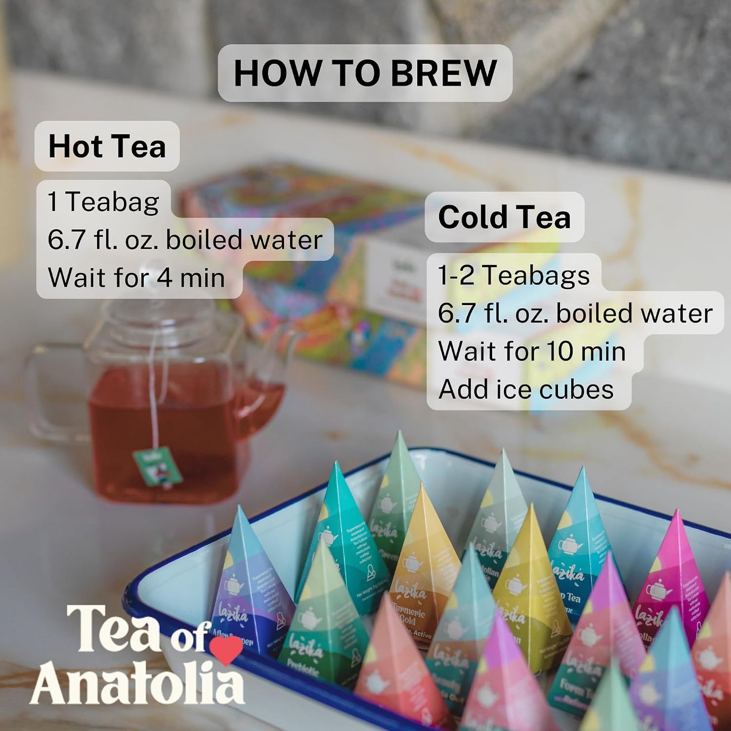 Lazika Tea Sampler with Premium Presentation Box, 10 Counts, Mothers Day Gifts, 2 of Each Blend Individually Wrapped, Black, Green and Herbal Tea Variety Gift Set, Collection with Pyramid Infuser Bag