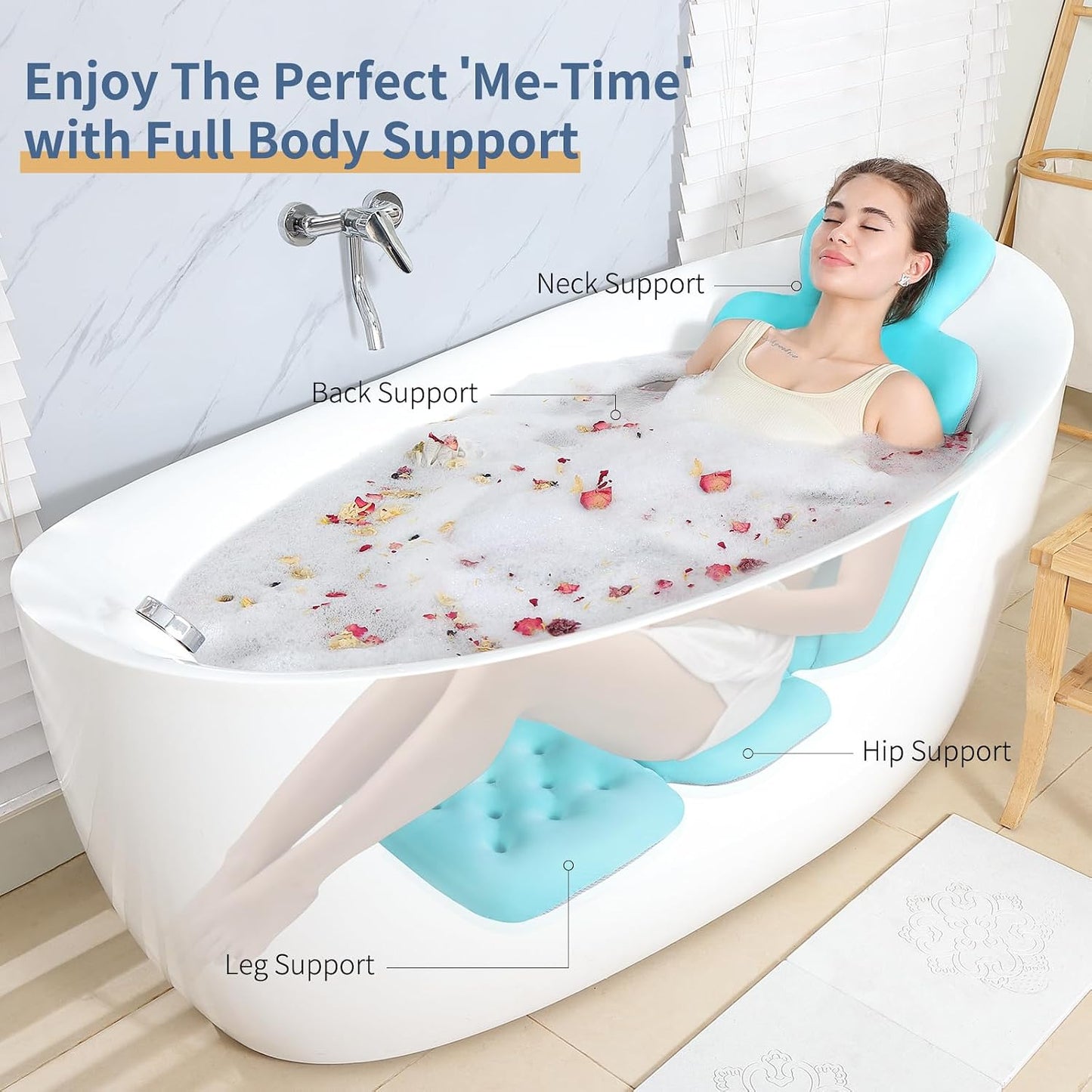 Luxury Bath Cushion, Full Body Bathtub Pillow with 160 Suction Cups, Bath Mat for Head and Neck Support, with Laundry Bag (Light Pink, 51" x 16")