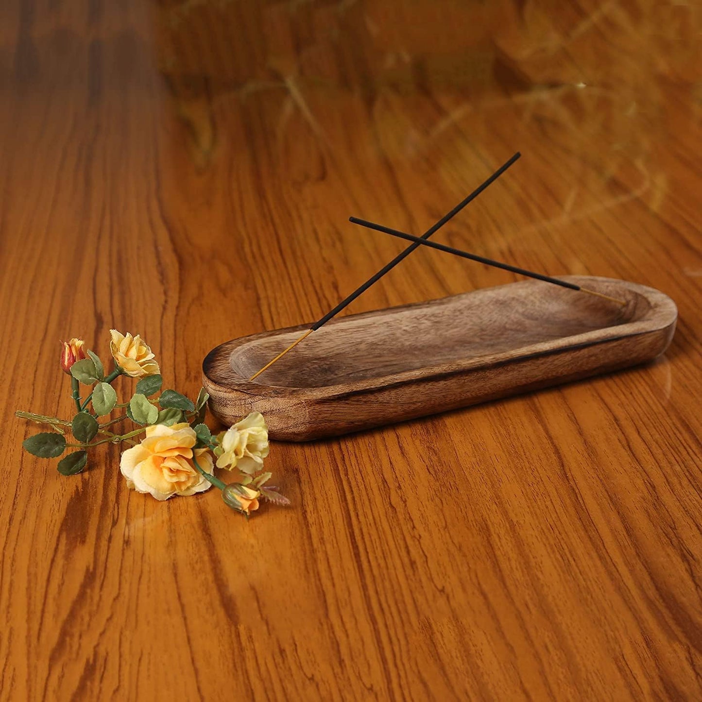Bless-International Traditional-Handmade-Tray-Burner Wooden-Trat-Incense-Stick-Holder Ash-Catcher-Stand for-Aromatherapy-Meditation-Yoga 11x4x1.22 Inches (Wooden Tray)