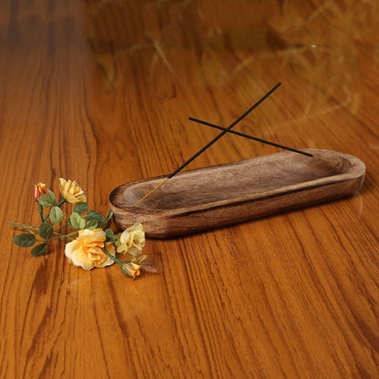 Bless-International Traditional-Handmade-Tray-Burner Wooden-Trat-Incense-Stick-Holder Ash-Catcher-Stand for-Aromatherapy-Meditation-Yoga 11x4x1.22 Inches (Wooden Tray)