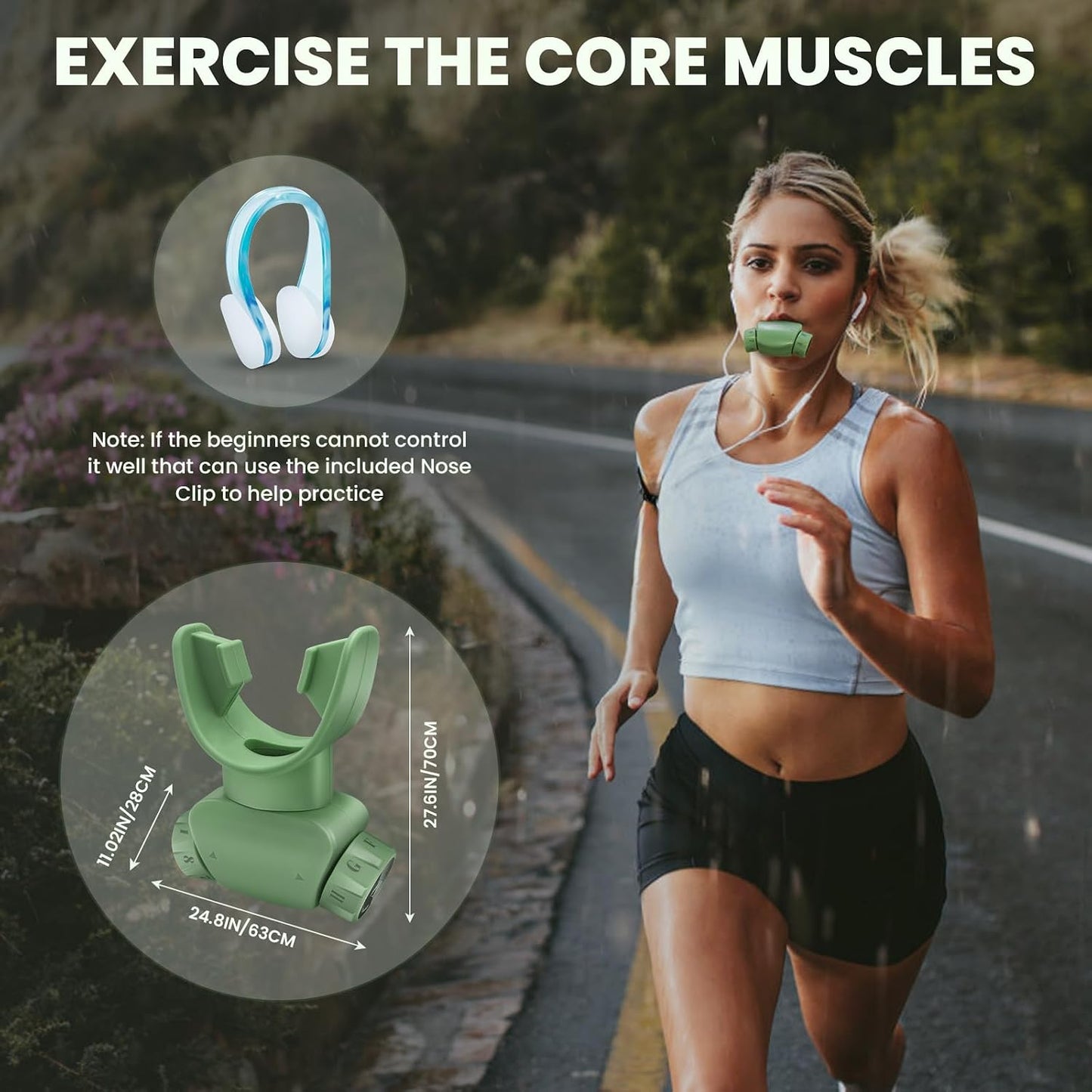 Breathing Trainer with Excellent Quality Silicone, Breathing Exercise Trainers Adjustable and Portable Easy to Clean for Daily,Fitness & Sport(Green)