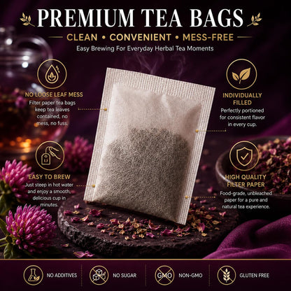 WOTIHA Premium Red Clover Tea Bags, 50 Count – 100% Natural Red Clover Herb, Rich in Antioxidants, Additive-Free, Caffeine-Free, Sugar-Free