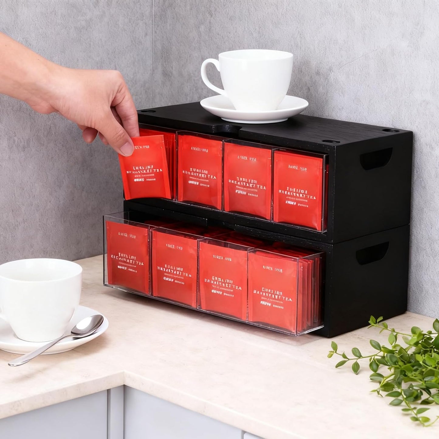 Bamboo Stackable Tea Bag Organizer, 2-Piece | Large Capacity, Box Set