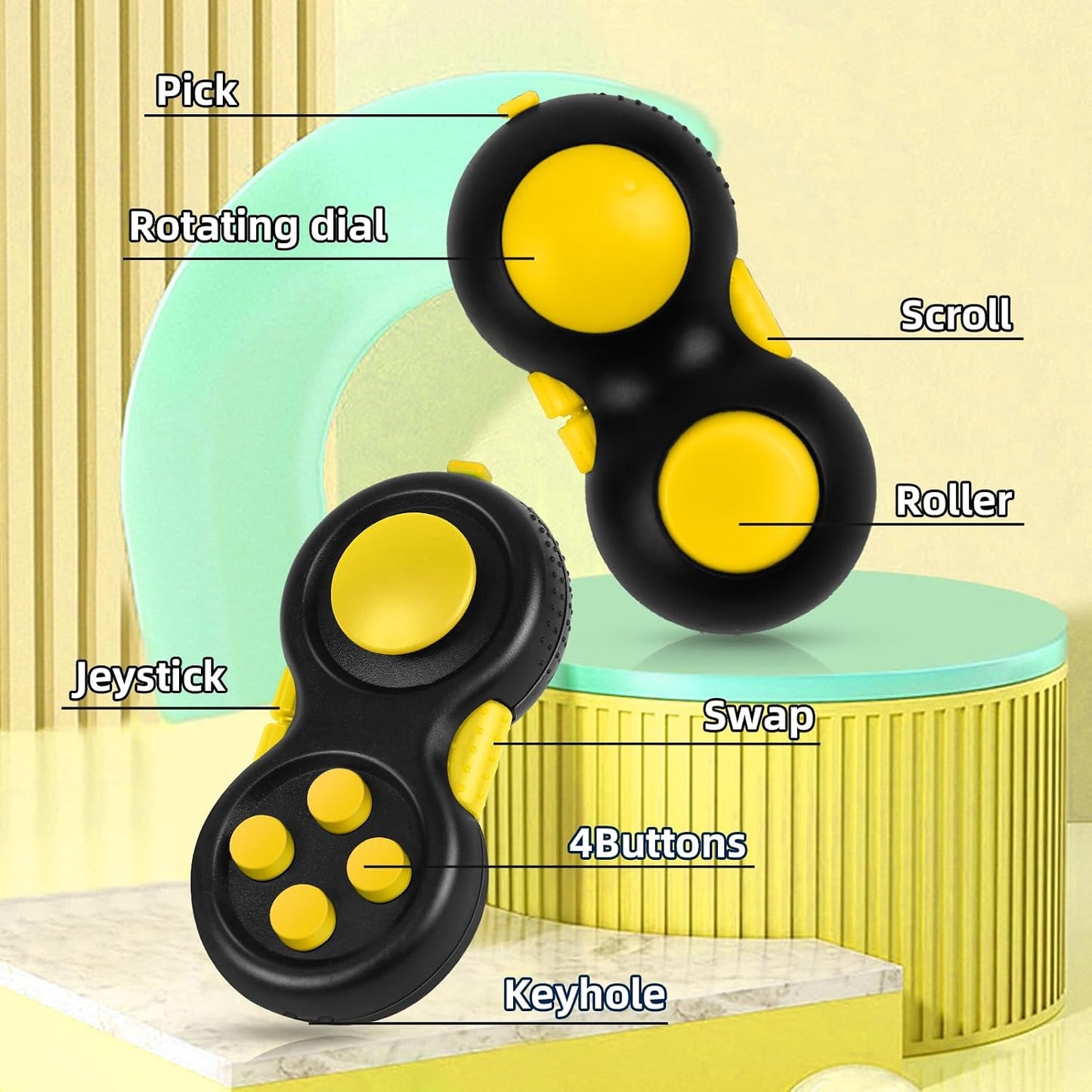Original Fidget Toy Game, Rubberized Classical Controller Fidget Concentration Toy with 8-Fidget Functions and Lanyard - Excellent for Relieving Stress and Anxiety