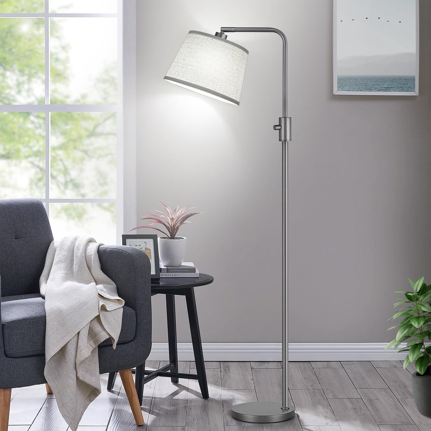 【Upgraded】 Dimmable Floor Lamp, 1000 Lumens LED Edison Bulb Included, Arc Floor Lamps for Living Room Modern Standing Lamp with Linen Shade, Tall Lamp for Bedroom Office Dining Room- Black