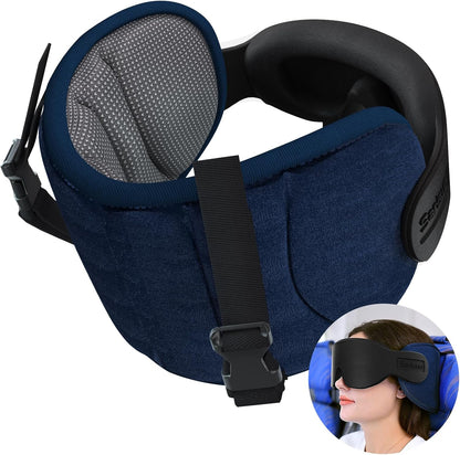 SARISUN Travel Pillows for Airplanes, 360° Stable Support Airplane Pillow with 3D Eye Mask, Headrest Pillow for Long Flight Road Trip Sleep, Stop Bobblehead Travel Essential, Black