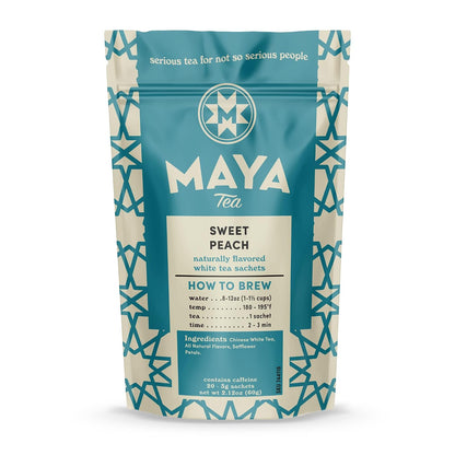 Maya Tea Sweet Peach White Tea Sachets, Contains Caffeine, All Natural, Pack of 20