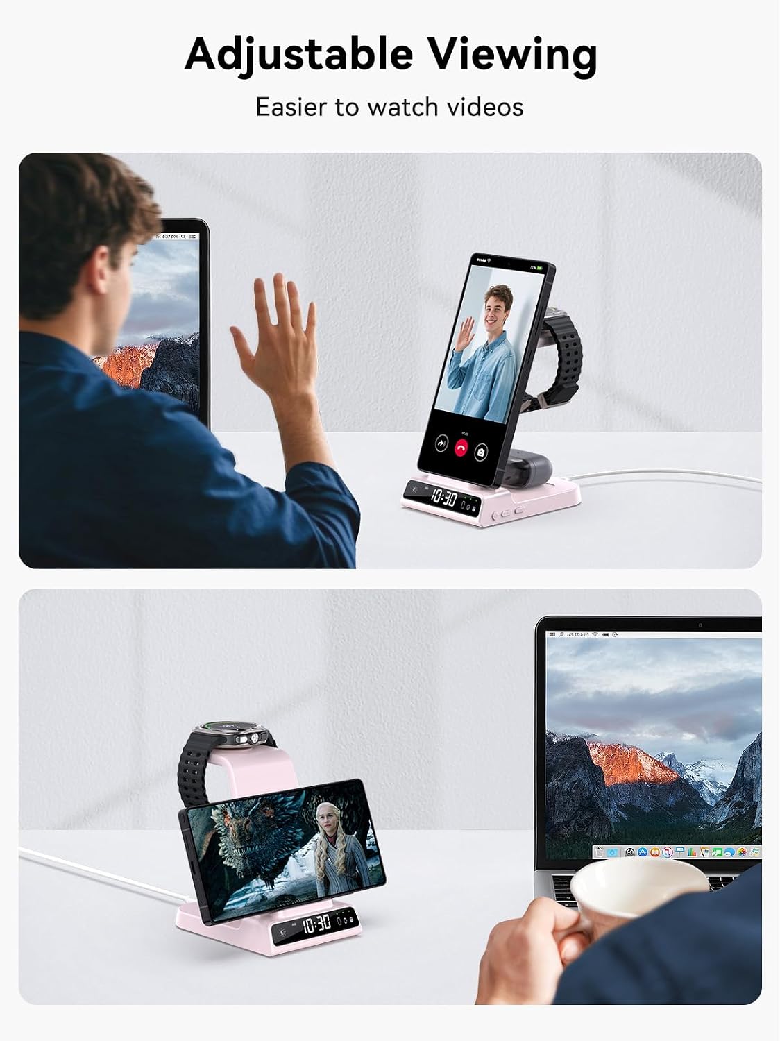 Wireless Charger for Samsung S25 with Clock 3 in 1 Android Charging Station