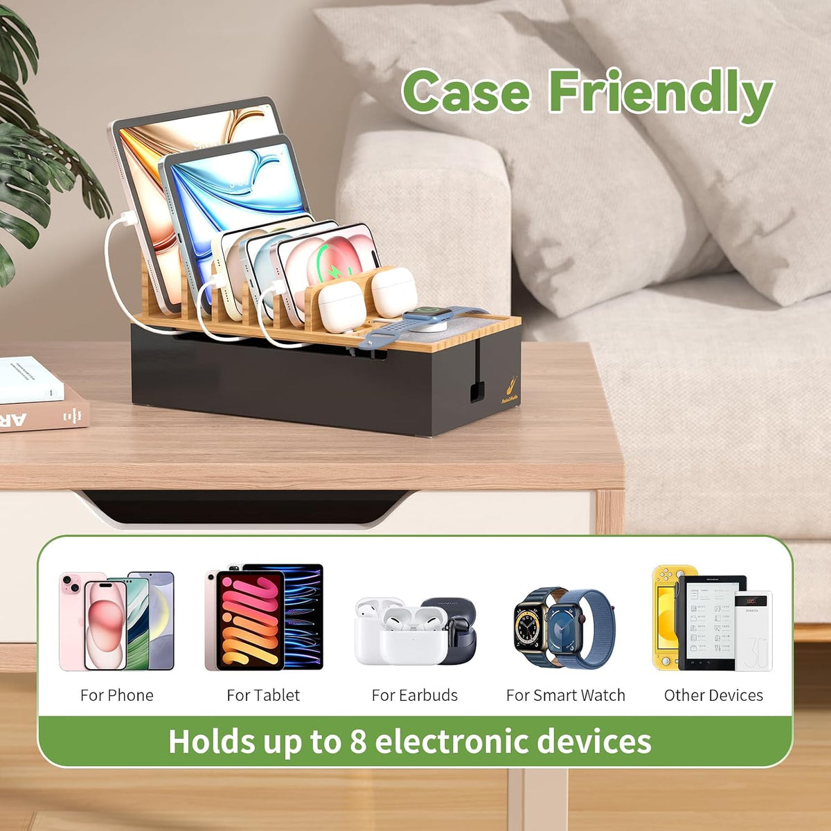 Pezin & Hulin Cell Phone Charging Station for Multi Devices-Natural Bamboo