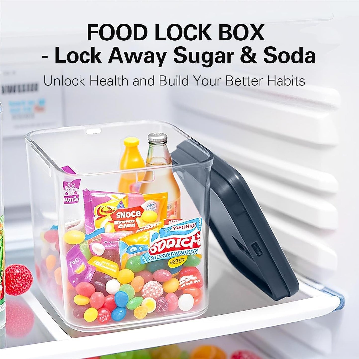 2 Pack Large Medication Lock Box with Code, Clear Lockable Storage Box for Refrigerator, Cabinet & Dorm, Stackable Medicine Box for Prescriptions, Snacks, Phone, 11.9" x 9.3" x 7.6", Black