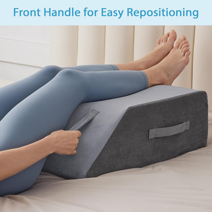 MEGCXIT Leg Pillow Elevation Blood Circulation, Leg Wedge for Elevation for Swelling, Leg Elevating Pillow for After Surgery, Memory Foam Foot Knee Pillow for Back Sleeping 23.6×16.8×8 Inch White/Grey