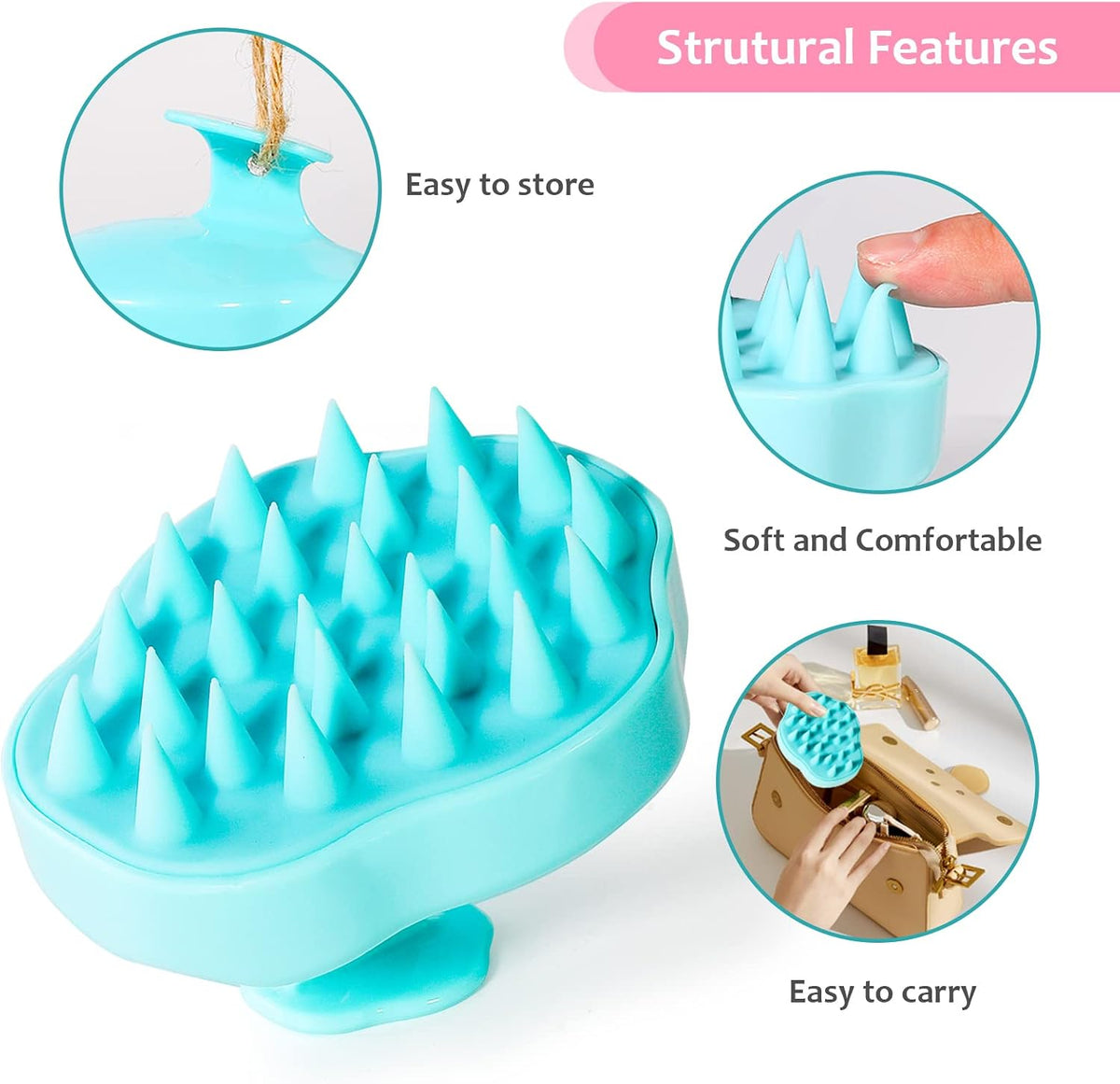 URTHEONE Soft Silicone Hair Scalp Massager Shampoo Brush for Wet Dry Oily Curly Straight Thick Thin Rough Long Short Natural Men Women Kids Pets Hair Care Tools（Pink