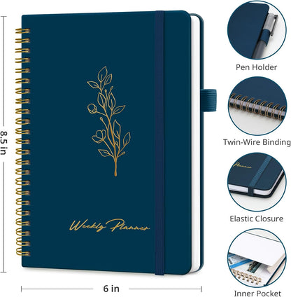 Taja Undated Weekly Planner, Weekly To Do List Notebook with Goal & Habit Tracker Organizer, A5 Weekly Planner Notebook with Spiral Binding, 6.1" x 8.2" - Green