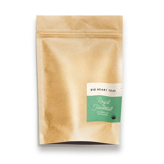 Big Heart Tea Co. Tea Bags - Royal Treatmint Lavender Mint - Certified Organic, Ayurvedic Herbal Decaf Tea in Zero Plastic Sachets - Small Batch Ground Herbs, Adaptogenic Tulsi, Ginkgo Leaf, 50 Pack
