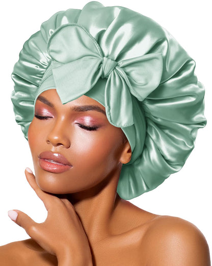 BONNET QUEEN Silk Bonnet for Sleeping for Women Satin Bonnet Night Cap for Curly Hair with Tie Band, Single Layer, Cream Pink