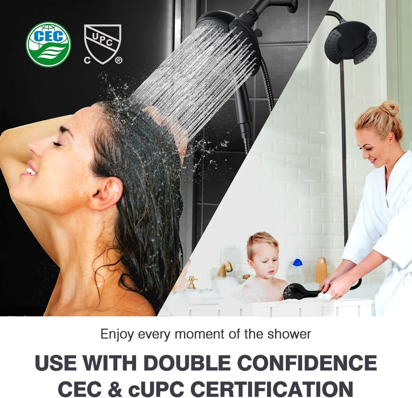 INAVAMZ Shower Head with Handheld High Pressure: Hand Held Shower Head & Rain Shower Head 2-IN-1 Shower Head with 59" Rotatable Stainless Steel Hose, Shower Trim Systems, Sliver 2.5 GPM 15391 Filter