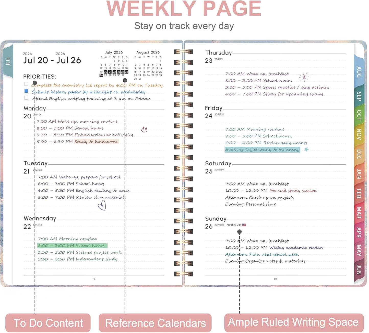 Planner 2026-2027, Weekly and Monthly Calendar Planner, JUL 2026 - JUN 2027 | A5(6.3'' x 8.5''), Hardcover, Agenda Book, Sprial Bound, Inner Pocket, Office and School Use