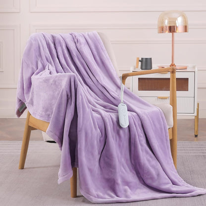 HOMLYNS LuxeHeat Heated Blanket Electric Blanket, Soft Flannel Sherpa Heated Throw, Heating Blanket with 5 Heat Settings, 3 hrs Timer Auto Shut Off (50x60 inches, Purple), Only for 120V Voltage Use