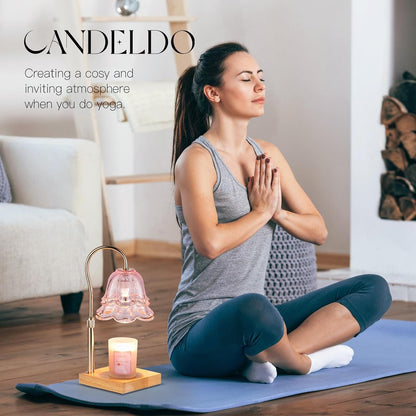 Candeldo Candle Warmer Lamp with Timer: Flower Gold Candle Lamps Height Adjustable Wax Melt House Warming Gifts New Home Decor Mothers Day Birthday Gift for Women Mom