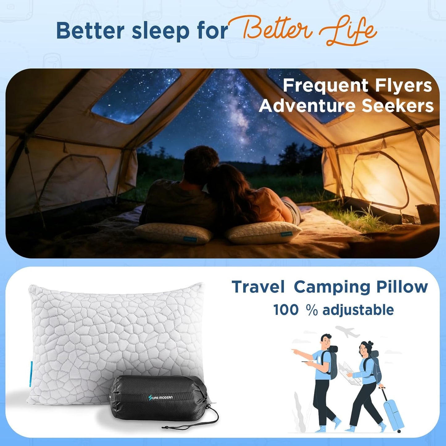 SUPA MODERN Cooling Pillow Queen Size Set of 2, CertiPUR-US Shredded Memory Foam Pillows for Sleeping, Cool Bed Pillows for Hot Sleepers, Adjustable Firm Pillow for Side,Back,Stomach Sleepers