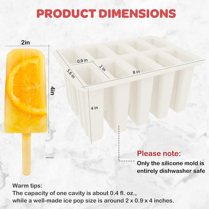 Miaowoof Homemade Popsicle Molds, 10-Cav Non-BPA Silicone Ice Pop Maker, with 50 Sticks, 50 Bags, 10 Reusable Sticks, Funnel, Brush and Ice Pop Recipe (Red)